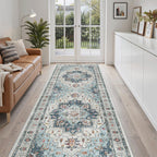 Madane Hallway Runner 3x8, Kitchen Rugs Washable Entry Rug, Blue