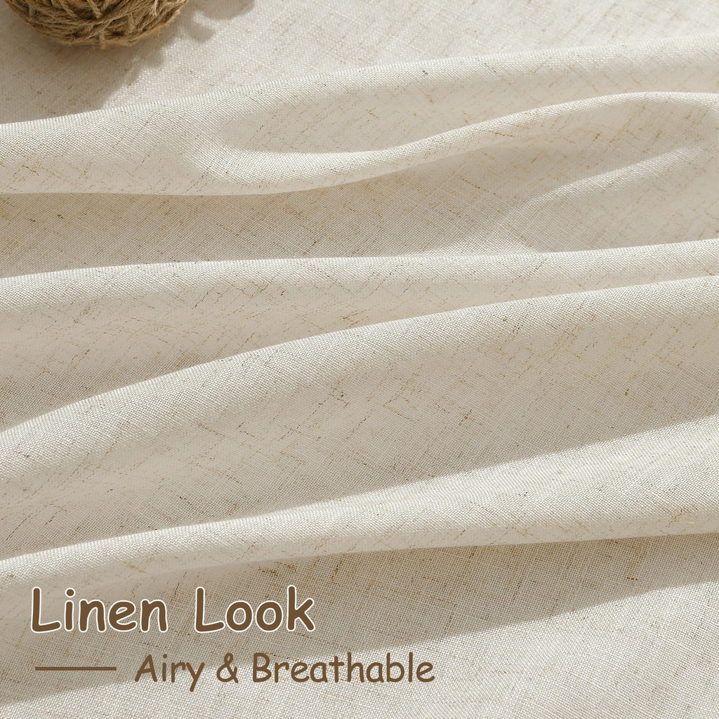 Nanspring Living Room Curtains 63 Inch Length Linen Birch Beige Luxury Light Filtering Semi Sheer Curtain Back Tab Modern Farmhouse Decor Elegant Coastal Drapes for Bedroom Office 52x63, 2 Panels