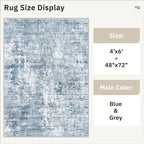 Soalmost Area Rugs 4x6 for Living Room, Vintage Abstract Washable Rugs for Dining Room, Kitchen, Non-Slip Area Rug Blue
