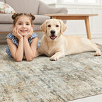 Soalmost 6x9 Abstract Area Rugs for Living Room 6 x 9 Washable Non Slip Low Pile Rugs for Bedroom Dining Room Foldable Thin Brown Grey