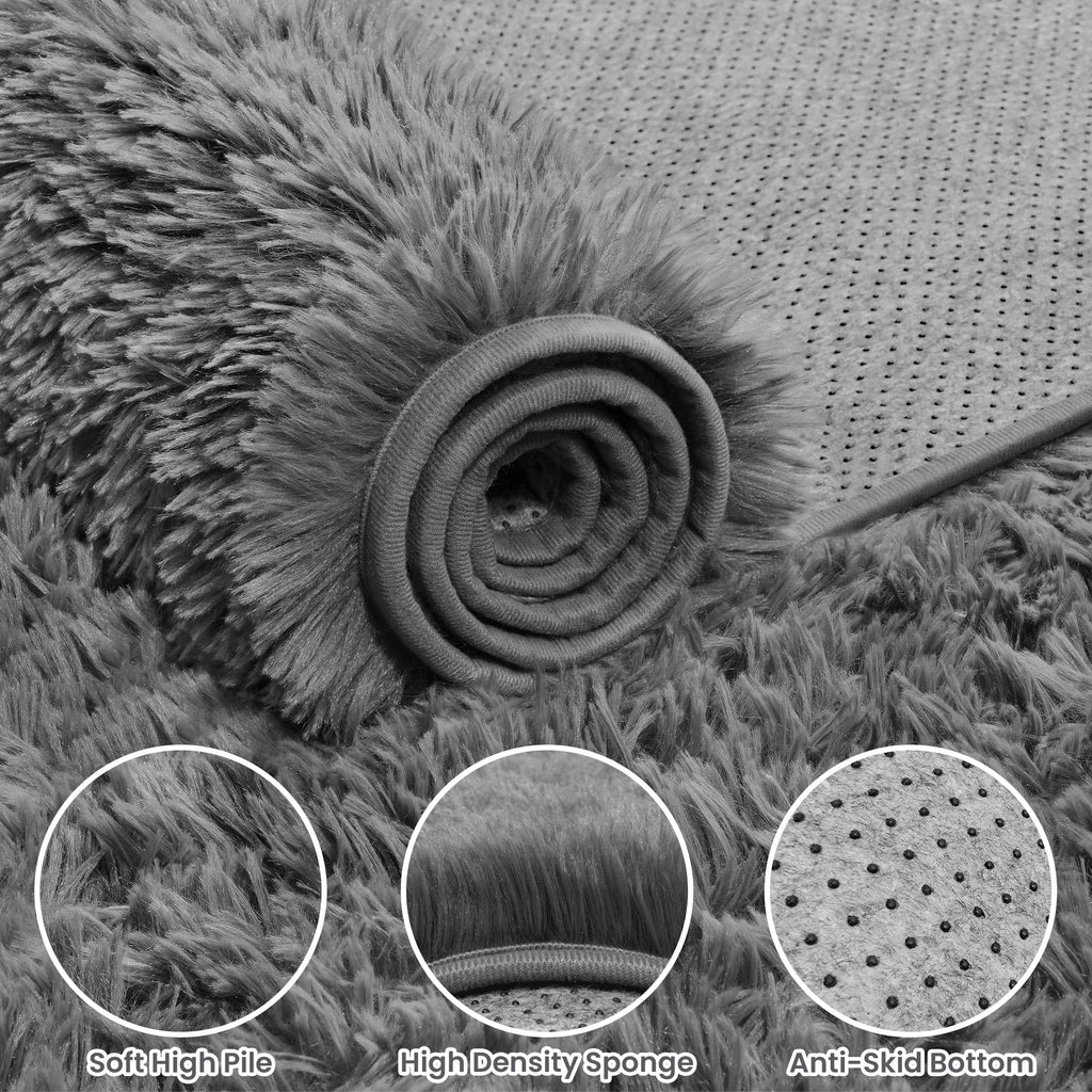 8x10 Fluffy Shag Area Rugs for Living Room Bedroom: Soft Carpet Light Gray