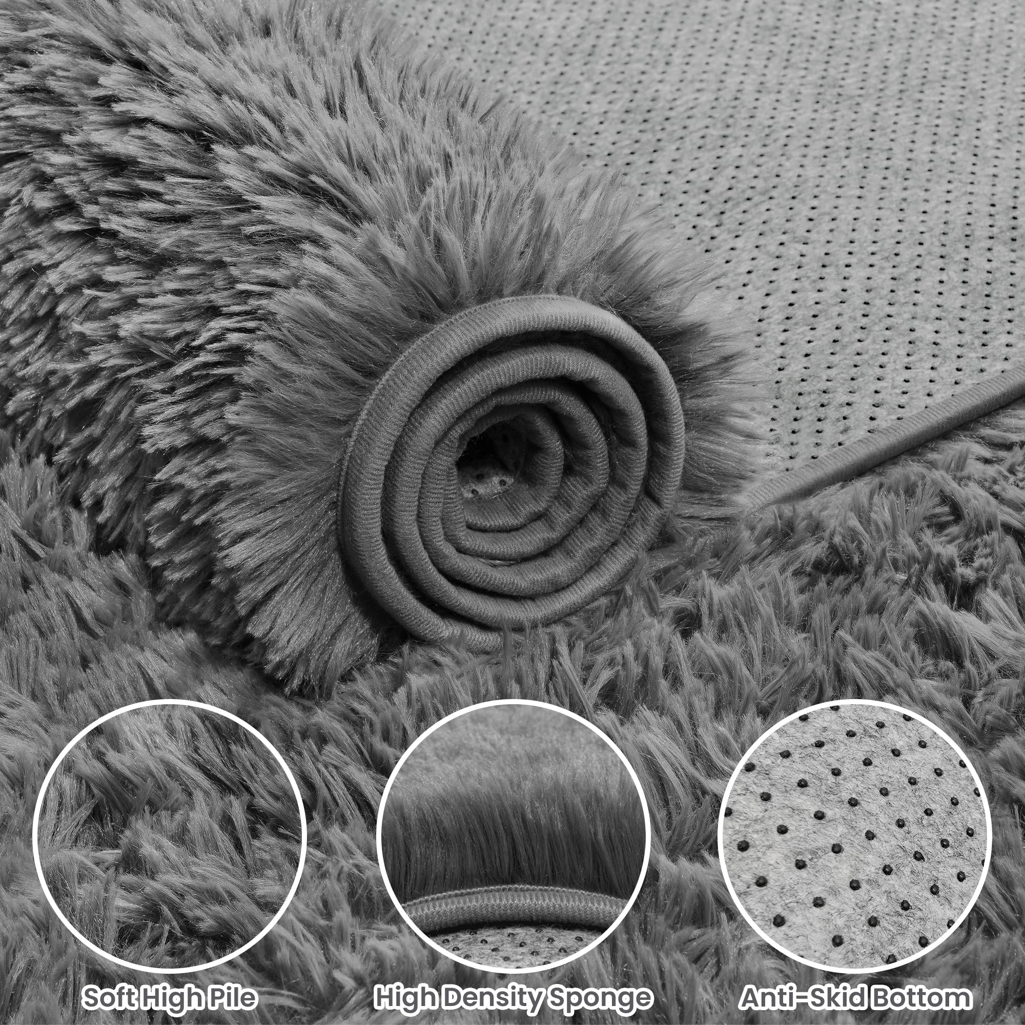 8x10 Fluffy Shag Area Rugs for Living Room Bedroom: Soft Carpet Light Gray