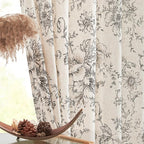 jinchan Lined Linen Blend Curtain Floral Curtains for Living Room 96 Inches Long Black Peony Flower Printed Curtain Back Tab Farmhouse Patterned Drapes Bedroom Window Curtains Set 2 Panels