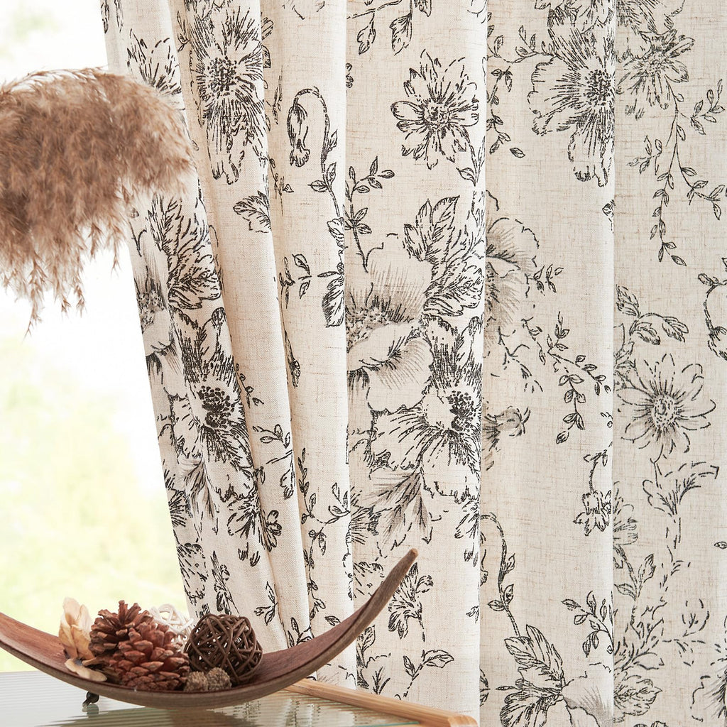 jinchan Floral Linen Light Filtering Curtains for Living Room 96 Inches Long