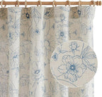 jinchan Floral Linen Curtains for Living Room 63 Inch Length Blue Flower Curtain Rod Pocket Back Tab Farmhouse Curtains with Printed Floral Bedroom Window Curtain Set, 2 Panels Blue