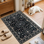 2x3 Area Rugs Living Room Rug: Washable Vintage Boho Medallion Rug No Slip Stain Resistant Soft Carpet Indoor Floor Large Carpets for Bedroom Dining Room Farmhouse Nursery Hallway Home Office Black