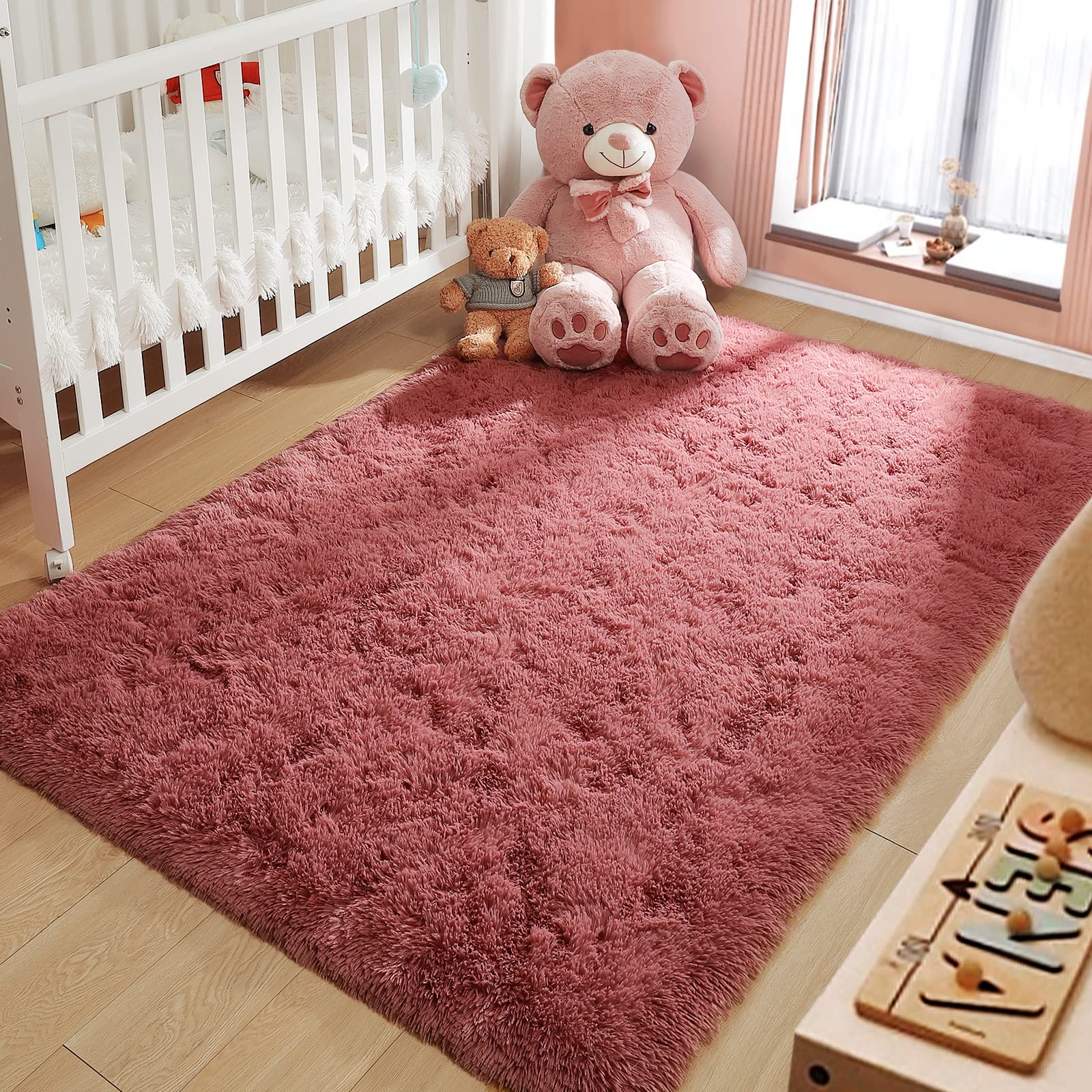 LOCHAS Area Rugs Fluffy Living Room Carpets for Kids Bedroom 3x5, Blush