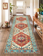 SERISSA Boho Washable Runner Rug, 2'6"x8' Rug Runner Non-Slip Vintage Orange Hallway Kitchen Runner Rug Ultra Soft Print Distressed Tribal Floor Carpet Runner for Bedroom Bathroom Laundry Room
