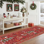 UERMEI Christmas Runner Rug for Hallway: 3x8 Neutral Modern Festive Low Pile Soft Thin Indoor Carpet for Bedroom Kitchen Mat Kids Room Holiday Decor - Red