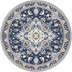OPPODREAM Soft Round Rug 5ft, Washable Circle Rug 5ft with Non Slip Backing Play Room, Low-Pile Carpet 5 ft, Faux Cashmere Throw Carpet, Navy Blue & Gold