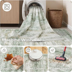Long Hallway Runner Rug- Carpet Runners for Hallway 12ft, Anti Slip Backing Washable Rug Runner for Entrance, Living Room, Soft Low Pile Modern Rug Runner(2'x12', Green/Yellow/Ivory)