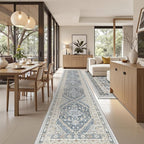 Washable Runner Rug 2.5x14, Non-Slip Long Kitchen Mats for Floor, Vintage Rug for Entryway, Soft Hallway Runner for Dining Room, Bedroom, Living Room(Blue/Beige,2.5'x14')