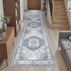 Madane Washable Runner Rug - 2x8 Runners for Hallways Kitchen Non-Slip Runner Rugs Ultra-Thin Laundry Room Rug Throw Carpet Runner for Entrance Living Dinning Room Foyer (Navy/White, 2 x 8)