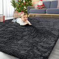 OLANLY 7x10 Machine Washable Large Area Rugs for Living Room, Bedroom, Soft Fluffy Shaggy Bedside Rug, Indoor Floor Carpet for Kids Girls and Boys, Dorms, Nursery, Home Decor Aesthetic, Black