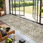 Restydon Runners for Hallway 12ft, Non-Slip Long Bathroom Rugs, Brown