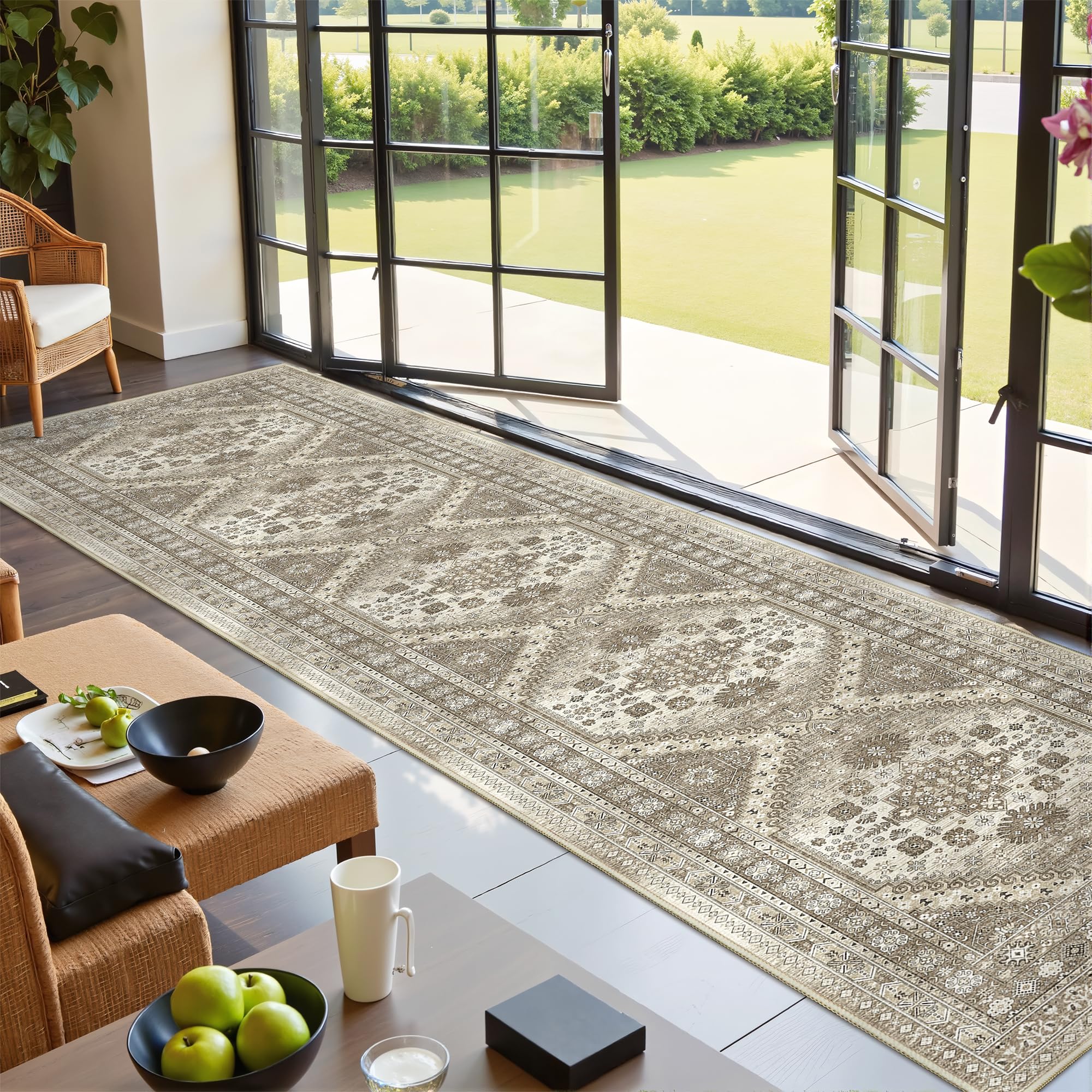 Restydon Runners for Hallway 12ft, Non-Slip Long Bathroom Rugs, Brown