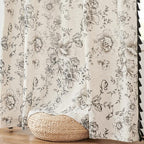 jinchan Linen Blend Curtain Floral Curtains for Living Room 63 Inch Length Printed Curtains with Tassels Rod Pocket Farmhouse Rustic Peony Flower Patterned Drapes Bedroom Window Curtains Set 2 Panels