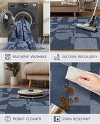 Latte&Fog 5x7 Area Rugs for Living Room Bedroom, Modern Abstract Washable Rug, Boho Non Slip Low Pile Carpet for Indoor Dining Room, Dorm, Classroom, College Dorm, Farmhouse and Kids Room - Navy Blue