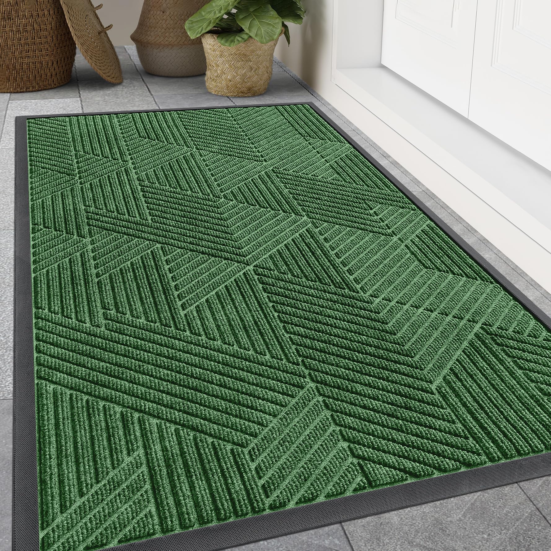 Smiry Front Door Mat Outside Entrance, Low Profile Rubber Doormat, 59x34