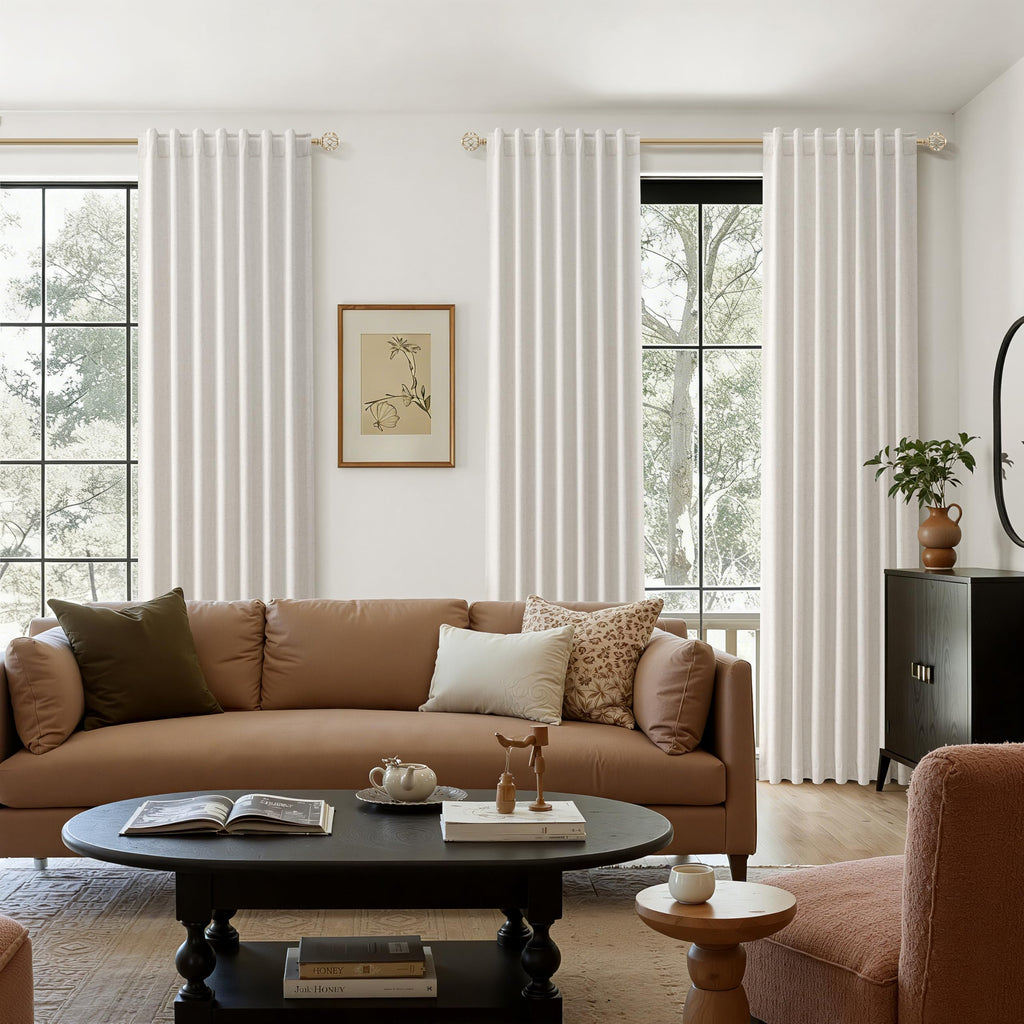 Guken Light Beige 100% Blackout Curtains 84 Inch Long 2 Panels Set for Living Room Bedroom Back Tab Room Darkening Winter Thermal Insulated Neutral Linen Drapes Window Curtain, 52x84