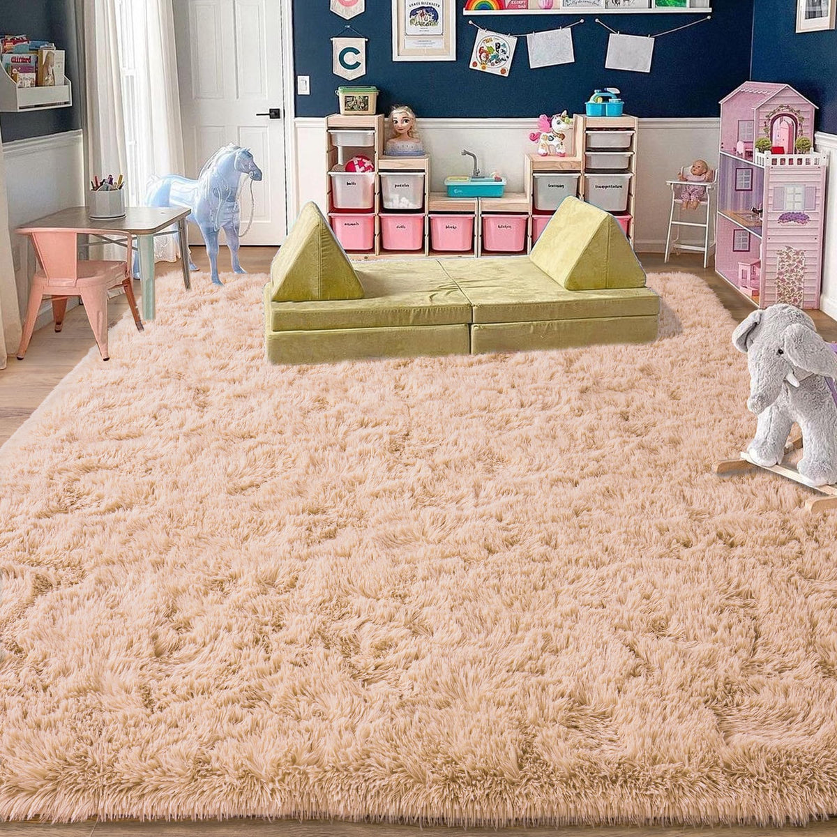 Quntue Rugs for Living Room 9x12, Soft Shaggy Modern Shag Area Rug for Bedroom, Upgrade Non-Slip Plush Fluffy Carpet for Kids Boys Girls Room Home Decor Aesthetic, Blue Grey