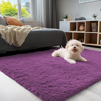 OLANLY 3x5 Machine Washable Small Bedside Rug, Soft Fluffy Shaggy Rugs for Living Room, Bedroom, Indoor Floor Carpet for Kids Girls and Boys, Preppy Dorms, Nursery, Home Decor Aesthetic, Dark Purple