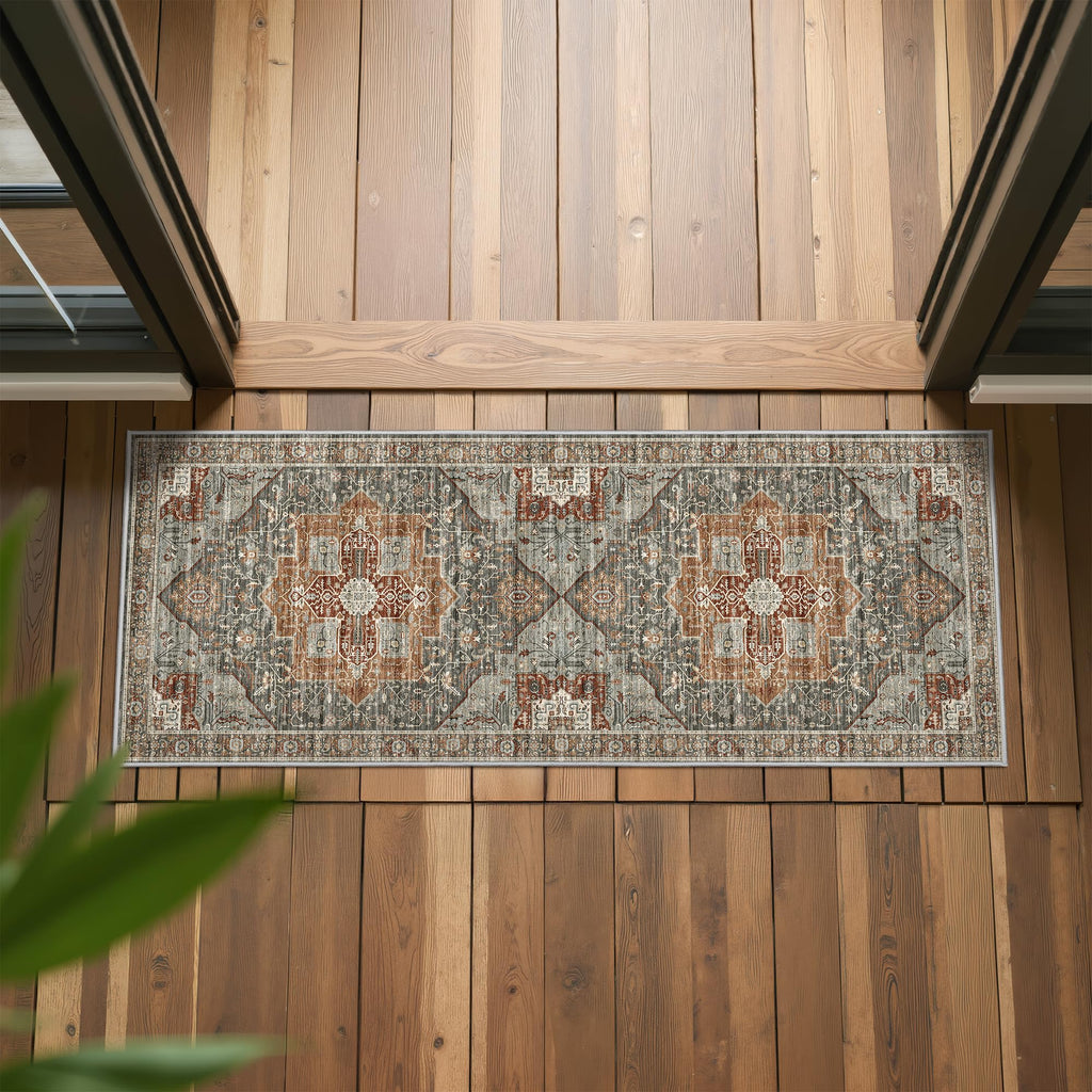 Restydon Runner Rug 2x6, Non Slip Washable Rugs for Hallways,Grey/Brown/Tan