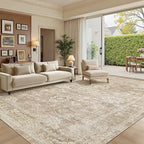 Madane 9x12 Area Rugs for Living Room, Machine Washable Rug with Non-Slip Backing, Soft Vintage Large Throw Rug, Floral Print Floor Neutral Carpet for Bedroom Dining Room (9 x 12, Beige/Brown)