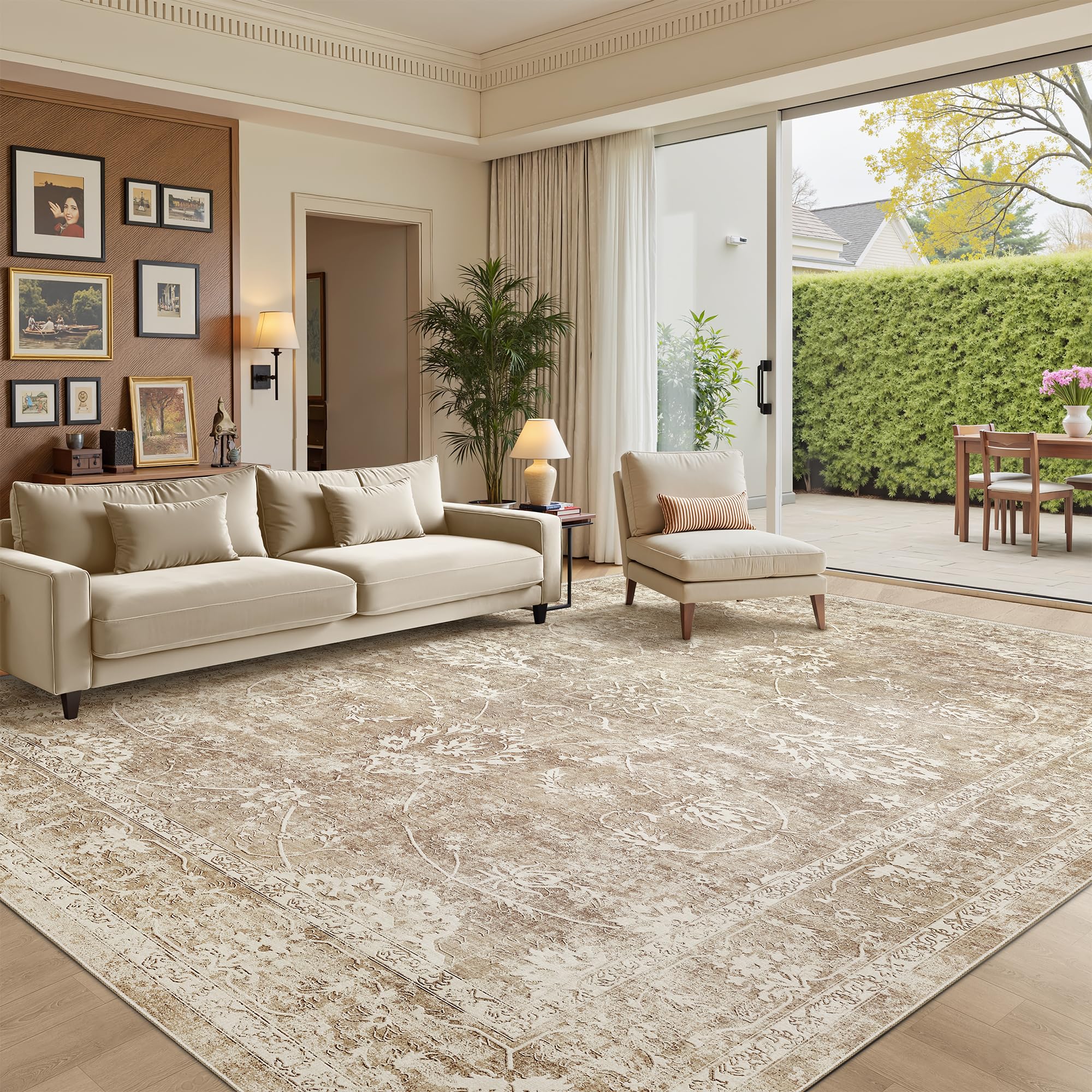 Madane 9x12 Area Rugs for Living Room, Washable Natural Rug Beige/Brown