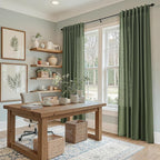 Nanspring Forest Green Linen Curtains 63 Inch Length for Living Room Light Filtering Semi Sheer Curtain Back Tab and Rod Pocket Wabi Sabi Boho Decor Luxury Drapes for Bedroom Office 52x63, 2 Panels