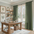 Nanspring Forest Green Linen Curtains 96 Inches Long for Living Room Light Filtering Semi Sheer Curtain Back Tab and Rod Pocket Wabi Sabi Boho Decor Drapes for Bedroom Office 52x96, 2 Panels