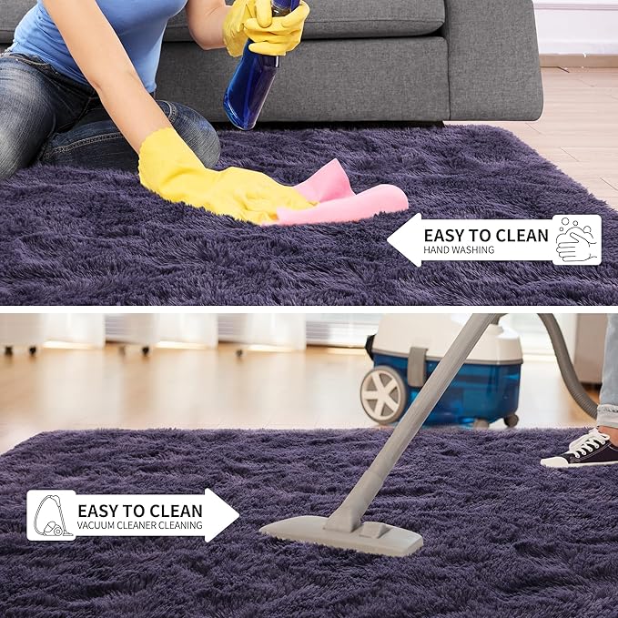 Tepook 4x6 Area Rugs for Living Room, Soft Fluffy Shag Gray Purple Rug for Bedroom Nursery, Modern Shaggy Plush Upgraded Non-Slip Carpet for Girls Boys Kids Room Dorm Home Decor