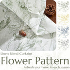 jinchan Green Floral Linen Curtains 84 Inch Farmhouse Rod Pocket 2 Panels