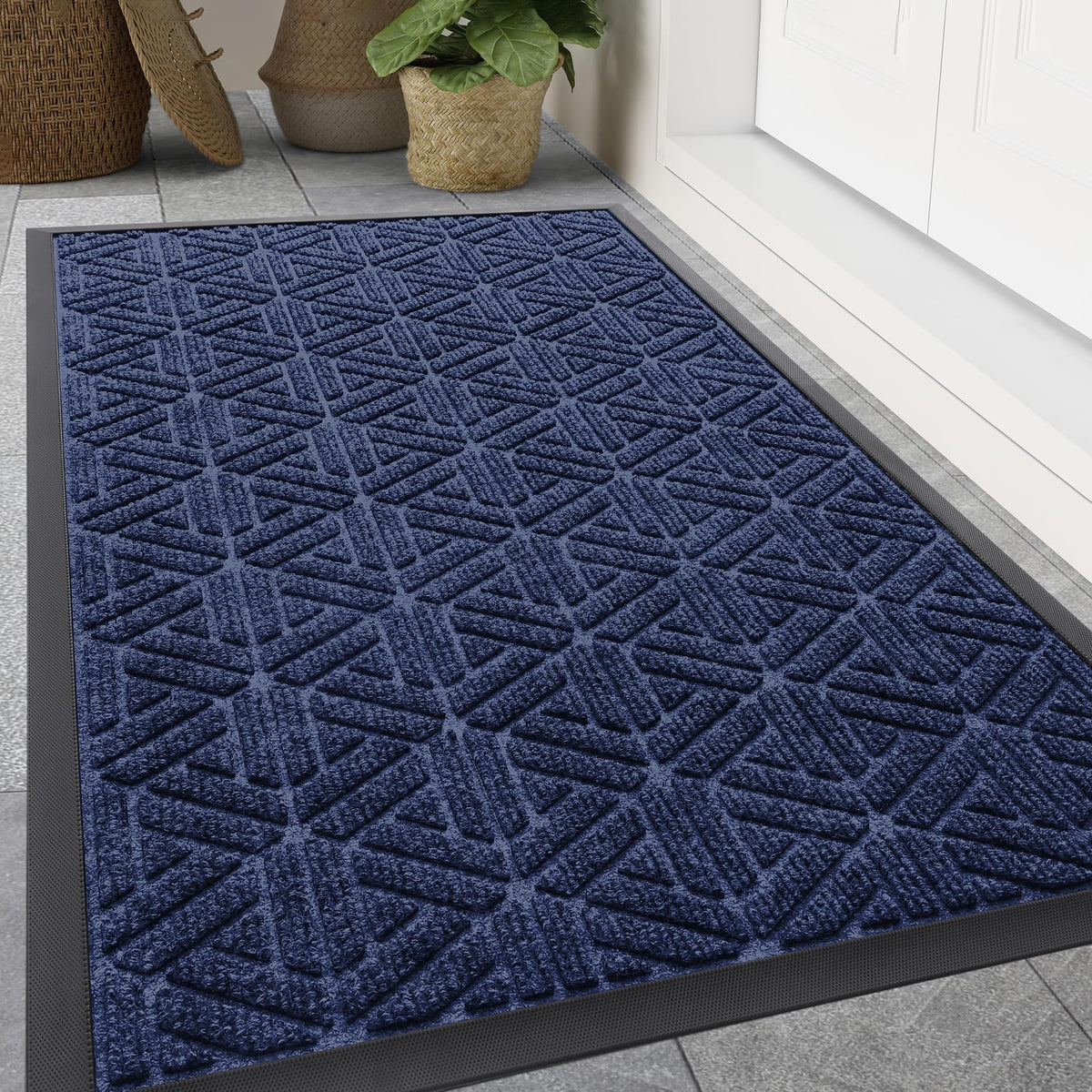 Smiry Front Door Mat Outside Entrance, Low Profile Rubber Doormat, 47x32