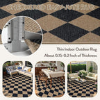 Lahome Colette Checkered Easy Jute Patio Rug, 6x9 Washable Indoor Outdoor Rug, Farmhouse Neutral Non Slip Non Shedding Low Pile Floor Carpet for Deck Living Dining Room Office Mudroom