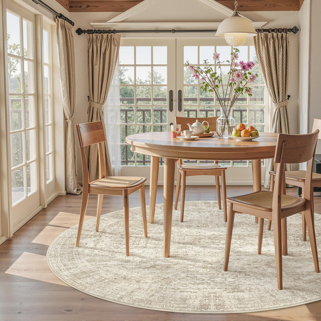 Soalmost 6x6 Beige Round Rug 6ft Circle Living Room Area Rugs Non-Slip