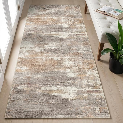 2x5 Runner Rug Washable Abstract: Non Slip Kitchen Floor Mat Brown/Brick