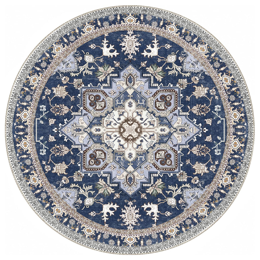 OPPODREAM Soft Area Rugs 4', Persian-Inspired Washable Rug, Blue & Gold