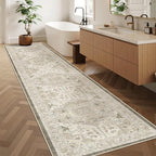 Madane Hallway Runner Rug 2'6''x12' Kitchen Runner, Non Slip Vintage Runners for Hallways Washable Kitchen Rugs Soft Low Pile 2.5x12 ft Rug Runner for Laundry Room, Entryway and Bedroom, Ivory/Brown