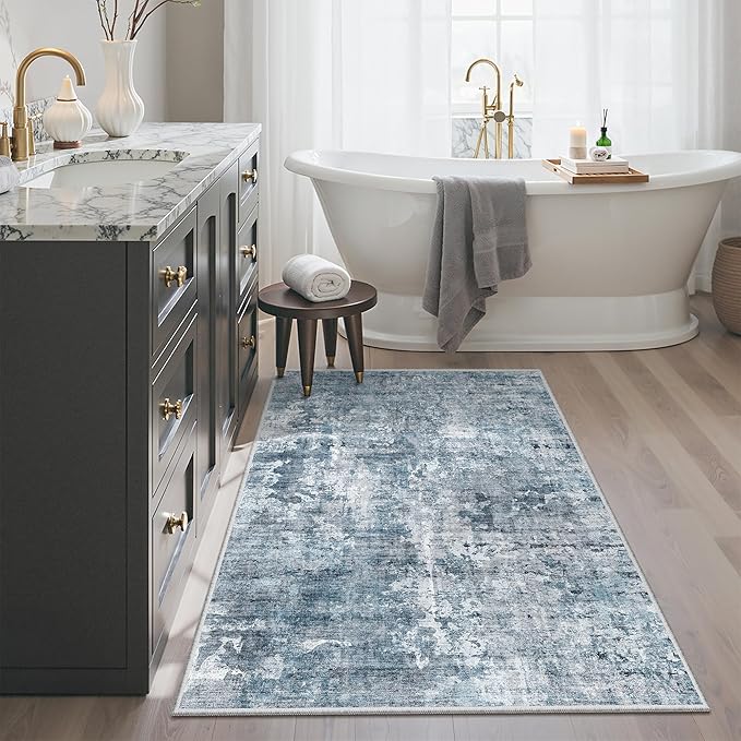 Soalmost Abstract 3x4 Rugs, Small Washable Area Rug for Entryway Blue/Grey