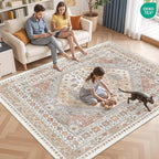 3x4 Washable Area Rug for Entryway, Soft Kitchen Rugs Non Slip for Dining Room, Vintage Living Room Rug, Thin Area Rugs Indoor for Bedroom, Kids Room Decor(Orange,3'x4')