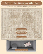 Madane Rug Runner for Hallways 2.5x8, Washable Kitchen Runner Rugs with Non Slip Backing, Soft Floral Print 2'6''x8 Carpet Runners for Laundry Room, Bedroom, Beige/Brown