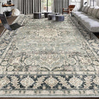 7X9 Area Rugs - 7X9 Washable Area Rug Indoor Vintage Rug Print Rug Low-Pile Floor Carpet for Living Room, Bedroom (Olive Charcoal/Yellow/Tan)