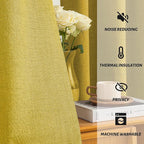 Yakamok Mustard Yellow Linen Curtains 100% Blackout 84 Inches Long,Room Darkening Textured Curtains for Living Room Thermal Grommet Bedroom Curtain 2 Panels with White Liner