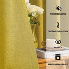 Yakamok Mustard Yellow Linen Textured Curtains 84 Inches Long for Bedroom
