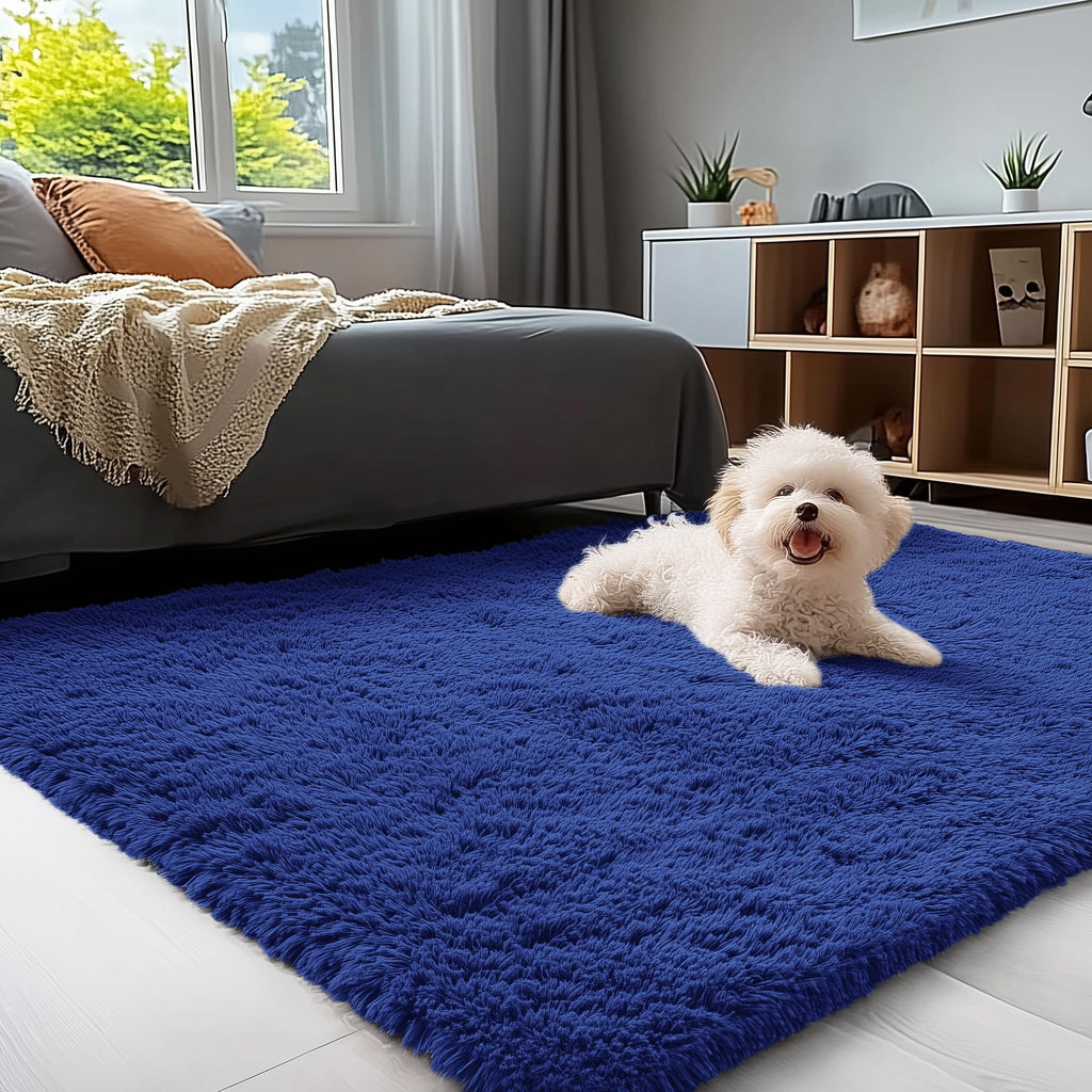 OLANLY 3x4 Machine Washable Accent Rug, Soft Fluffy Shaggy Area Rug for Bedroom, Living Room, Indoor Floor Carpet for Kids, Nursery, Home Decor, Navy Blue