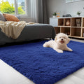OLANLY 3x4 Machine Washable Accent Rug, Soft Fluffy Shaggy Area Rug for Bedroom, Living Room, Indoor Floor Carpet for Kids, Nursery, Home Decor, Navy Blue