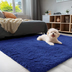 OLANLY 3x4 Machine Washable Accent Rug, Soft Fluffy Shaggy Area Rug for Bedroom, Living Room, Indoor Floor Carpet for Kids, Nursery, Home Decor, Navy Blue