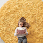 OLANLY Mustard Yellow Round Rugs for Bedroom - Machine Washable, 7 ft Circle Area Rugs for Living Room, Soft and Fluffy Shaggy Carpet for Teen Girl and Boys, Nursery Rooms, Dorms, Home Decor Aesthetic