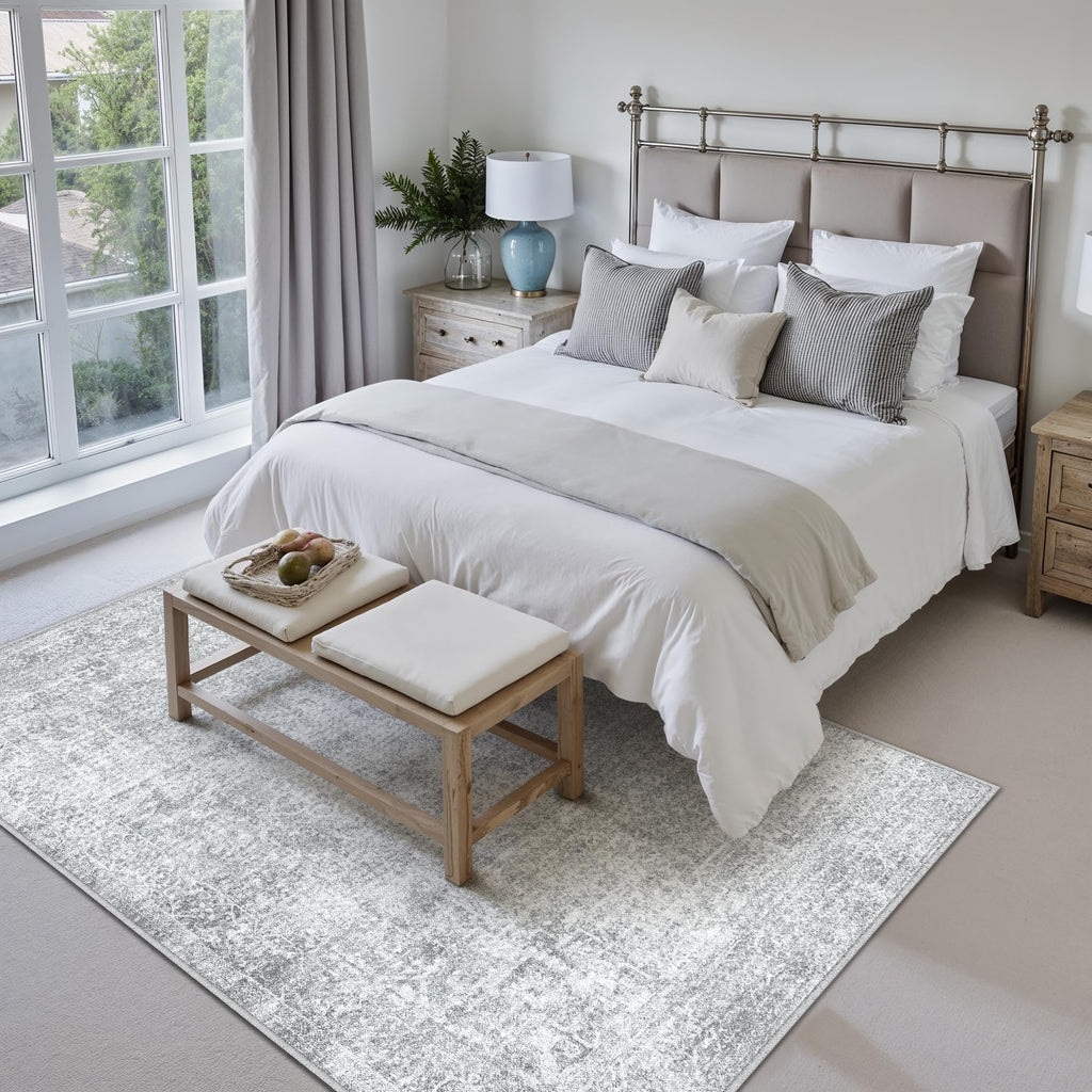 PureCozy 5x7 Area Rug Vintage Gray Distressed